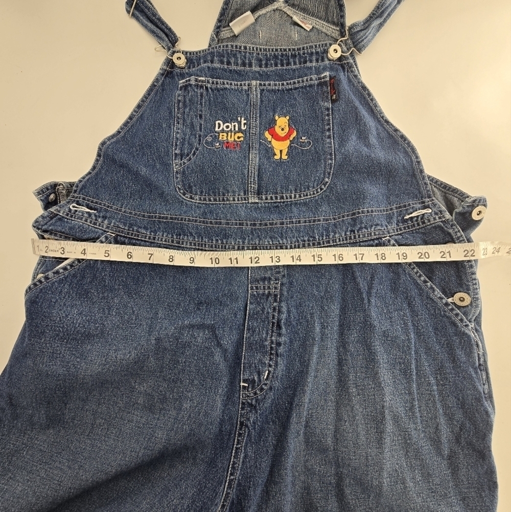 Vintage Disney Y2K Winnie the Pooh “don’t Bug Me” embroidered overall shorts 20W - Picture 7 of 9